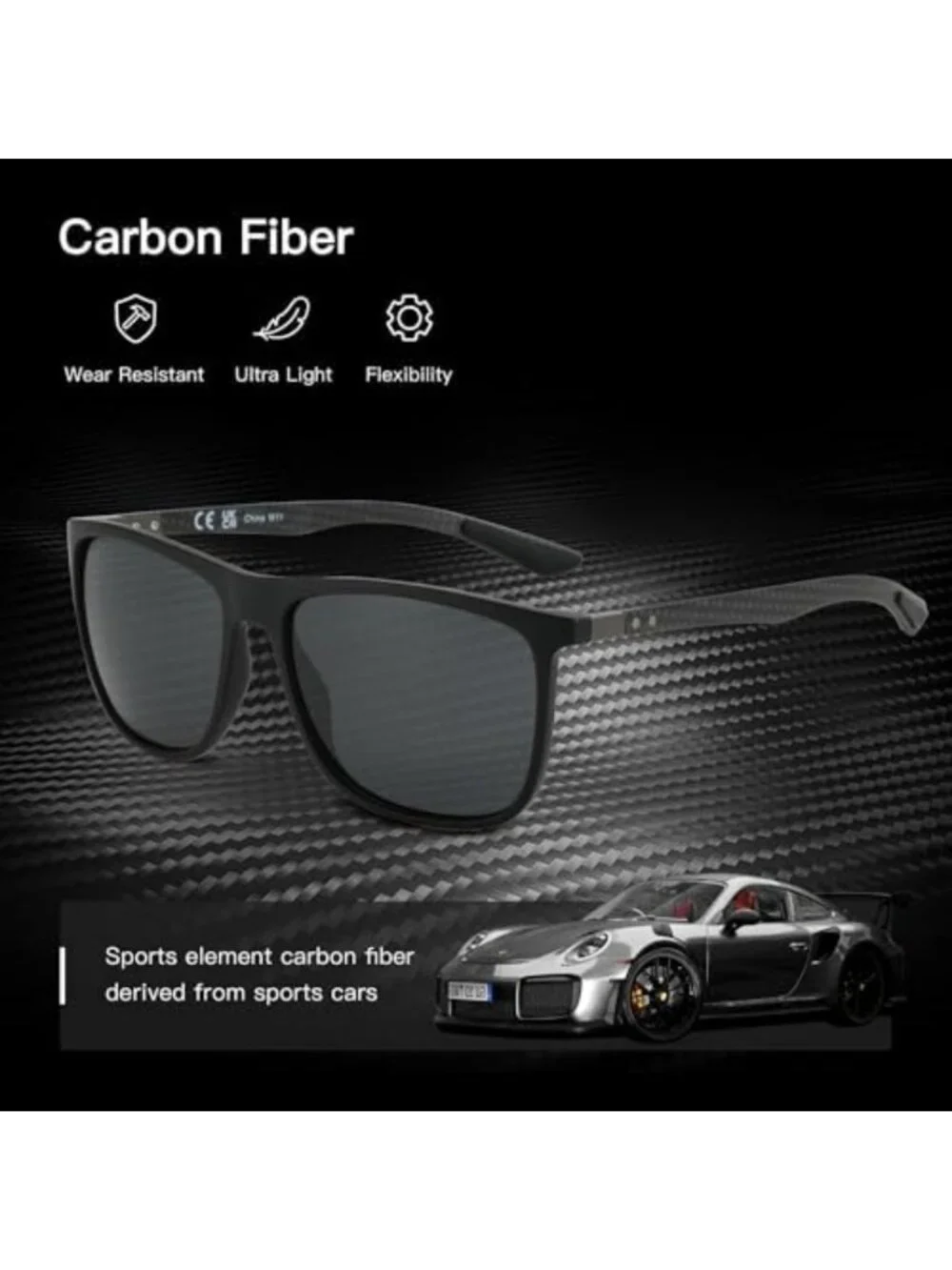 Ultralight Square Polarized Sunglasses for Men | UV400 Protection, Carbon Fiber